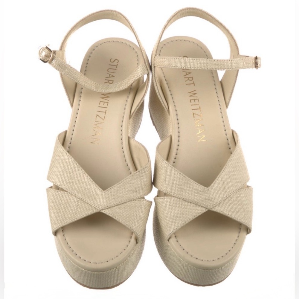 Stuart Weitzman Beige Cross-Strap Platform Sandal… - image 1